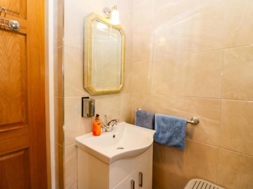 a small bathroom with a sink and a mirror at Waterfall House in Ardcahan Bridge
