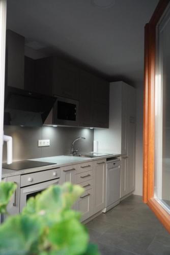 a kitchen with white cabinets and a sink at Chalet Avenida El Barraco Avila in El Barraco