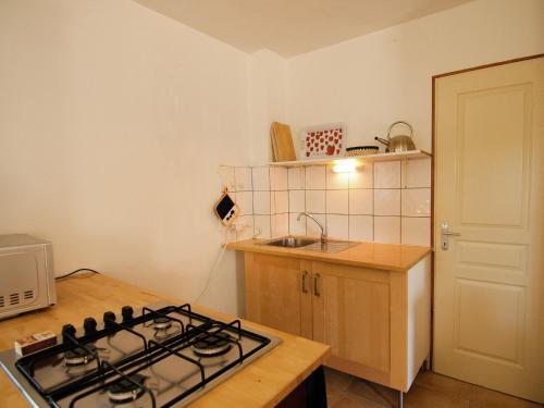 une cuisine avec une cuisinière et un comptoir dans l'établissement Appealing apartment in Vezac with swimming pool, à Beynac-et-Cazenac