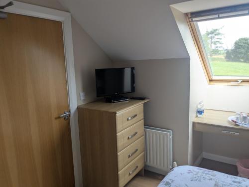 a bedroom with a television on top of a dresser at Tollyrose Country House in Newcastle