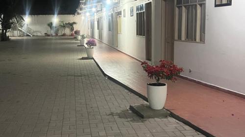 an empty hallway with potted plants in a building at Recidencial nube69 in Santa Cruz de la Sierra