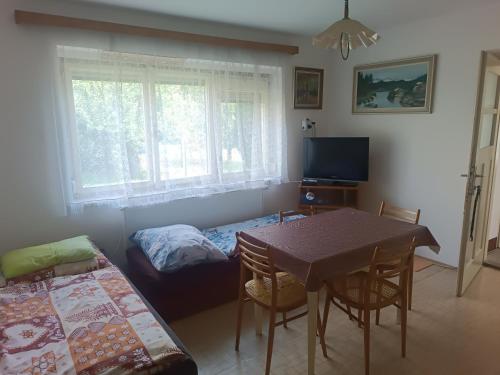 a bedroom with a table and a bed and a table and chairs at Ubytovací zařízení Orlíček Černíkovice čp 145 in Černíkovice