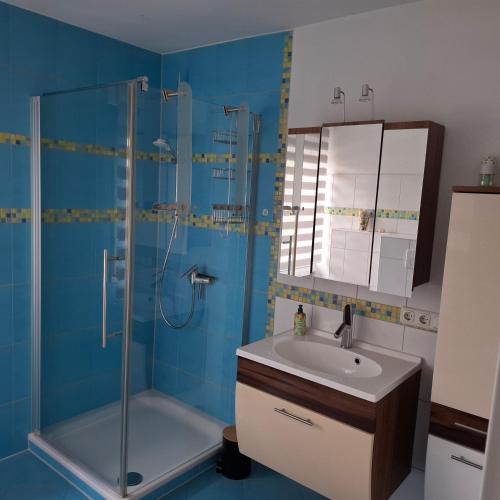 Ένα μπάνιο στο Ferienwohnung zu den Weinbergen