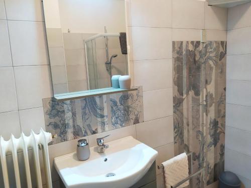 a bathroom with a sink and a mirror at Villa dei Fiori in Luino