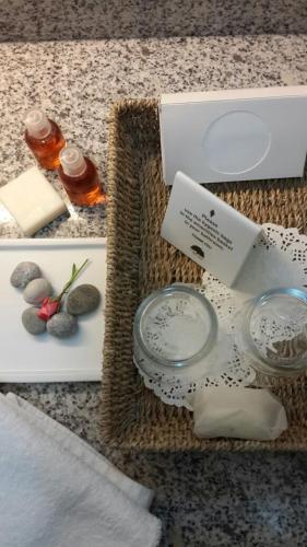 a basket filled with items on a counter top at Meis Hotel in Bitez