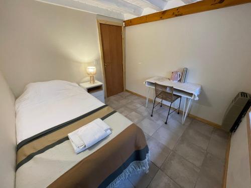 Un dormitorio pequeño con una cama y un escritorio. en Green House B & B, en Villa La Angostura
