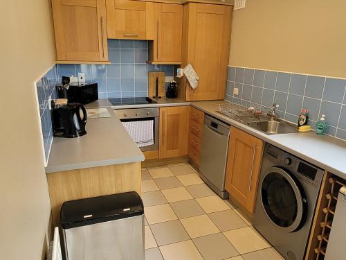 a small kitchen with a sink and a dishwasher at Woodlands Lodges Mulranny in Mulranny