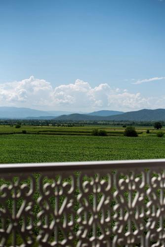a fence with a view of a green field at Chateau Artwine in Art'ana
