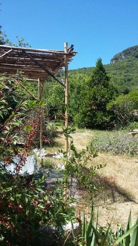 a wooden pergola in the middle of a garden at Ô Grézac in Lodève