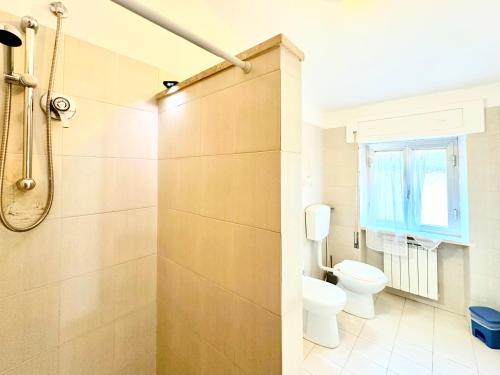 a bathroom with a toilet and a shower at Appartamento in Villa in Loceri