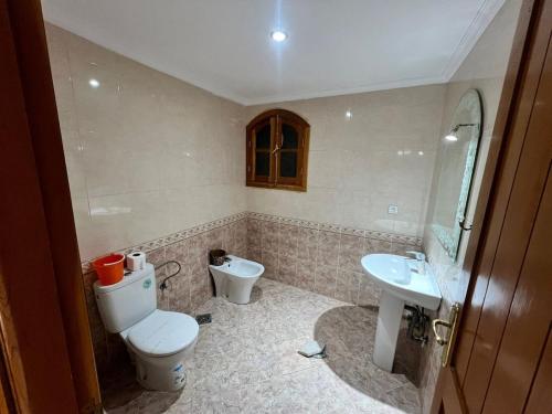 a bathroom with a toilet and a sink at Ferme avec piscine et vue panoramique in Khenifra