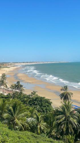a view of a beach with palm trees and the ocean at Casa Vila lagoinha in Lagoinha