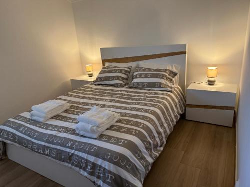 a bedroom with a large bed with two night stands at Cepas do Salgueiral - Guest House - Apartamento Centro de Tondela in Tondela