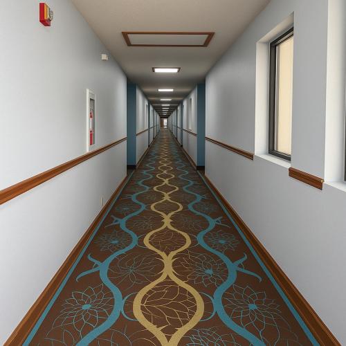 a hallway with a carpeted floor in a corridor at Days Inn by Wyndham Morton in Morton