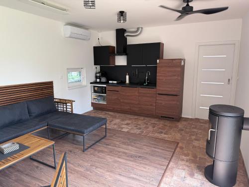 a living room with a couch and a kitchen at 229 - Kunětická 229 in Pardubice