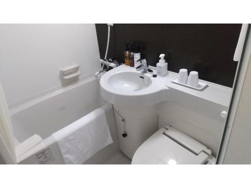a small bathroom with a sink and a toilet at Smile Hotel Kokura - Vacation STAY 67776v in Kitakyushu