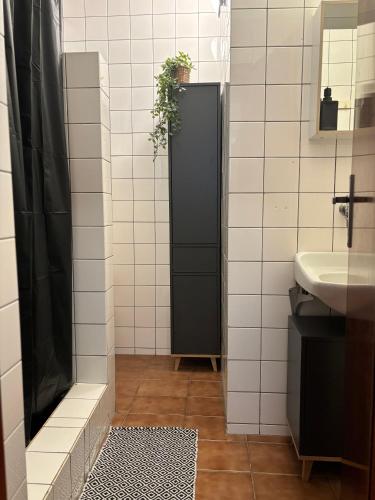 a bathroom with a shower with a toilet and a sink at Chata Naďa - Zemplínska Šírava in Kaluža