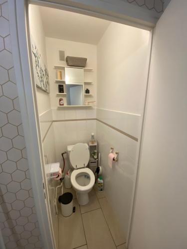 a small bathroom with a toilet in a room at Appartement 2 chambres 5 pièces paisible in Villefranche-sur-Saône