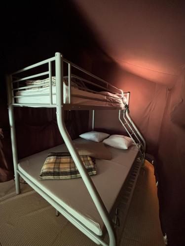 une chambre avec lits superposés avec un lit superposé avec un lit superposé dans l'établissement Camping Onlycamp de Tignes, à Tignes