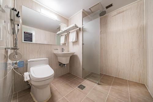 a bathroom with a toilet and a sink at Pyeongtaek Stay Tourist Hotel in Pyeongtaek