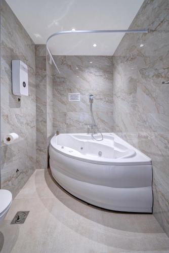a bathroom with a tub and a toilet in it at Spa King Apartments 1 in Belgrade