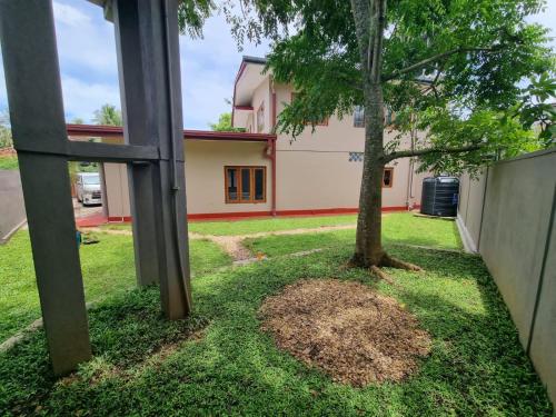 a view of a house with a tree in the yard at Omega Hostel in Galle