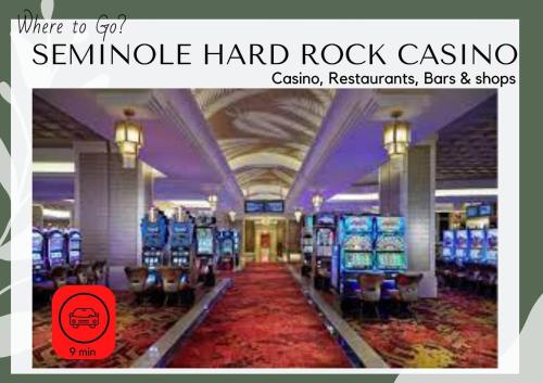 a lobby with a row of remrider hard rock casino at cozy home in Tampa near Ybor & Busch Gardens in Tampa