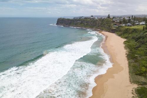 an aerial view of a beach with the ocean at The Bungan - Beachfront W Access To Bungan Beach in Newport