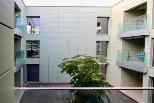 a tall white building with a tree in front of it at Studio Horizon Dorigny in Lausanne