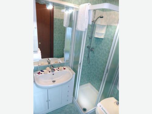 a bathroom with a sink and a shower at Residence Bright Star in Bibione
