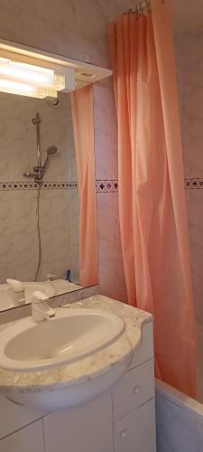 une salle de bain avec un lavabo et une douche dans l'établissement Studio Centre port Cap4, au Cap d'Agde