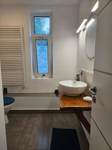 a bathroom with a sink and a toilet and a window at Home COLOSSEUM GUEST HOUSE in Bucharest