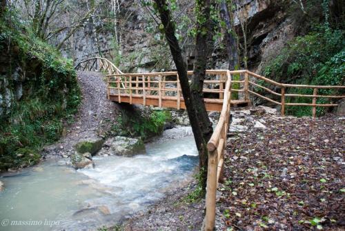 a wooden bridge over a stream with a creek at Maison Lepore in Vietri di Potenza