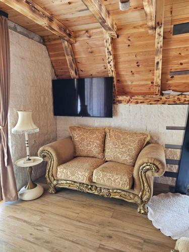 a living room with a couch and a television at Moj raj Zabljak in Borje