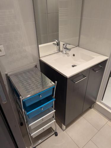 une salle de bain avec un lavabo et un miroir dans l'établissement Studio Port Cap d'Agde CAP3, au Cap d'Agde