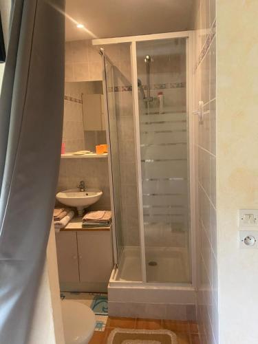 une salle de bain avec une douche, des toilettes et un lavabo dans l'établissement Inès, à Honfleur