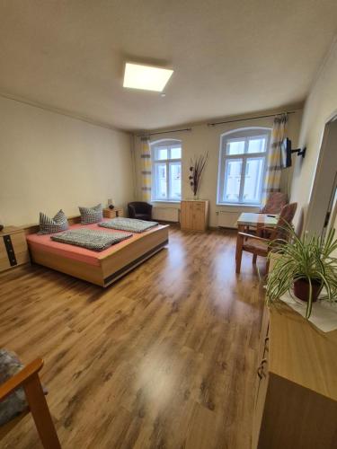 a large room with a large bed in the middle at Pension Gina in Görlitz