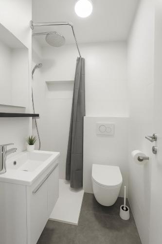 a white bathroom with a toilet and a sink at SWeet studio In Bruxelles in Brussels