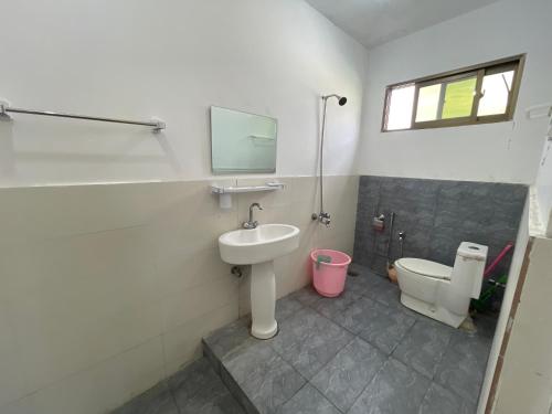 a bathroom with a sink and a toilet at Sarfaranga Residency in Skardu