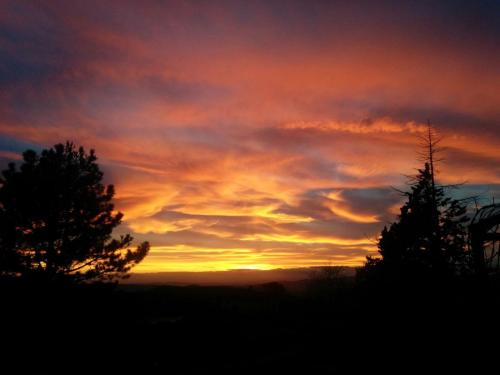 a sunset in the sky with trees in the foreground at Casa Stefania in Pomino