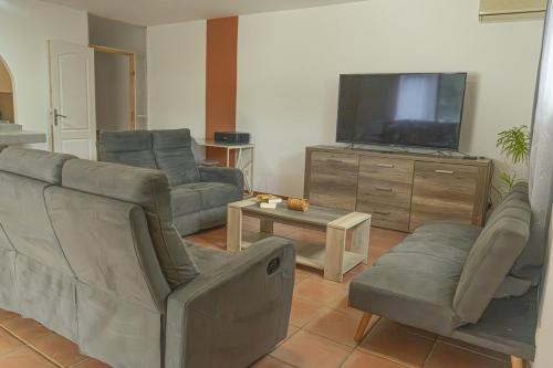 TV a/nebo společenská místnost v ubytování Villa Paille-en-Queue Piscine et Jardin