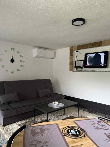 a living room with a couch and a tv at Apartman Azra in Kulen Vakuf