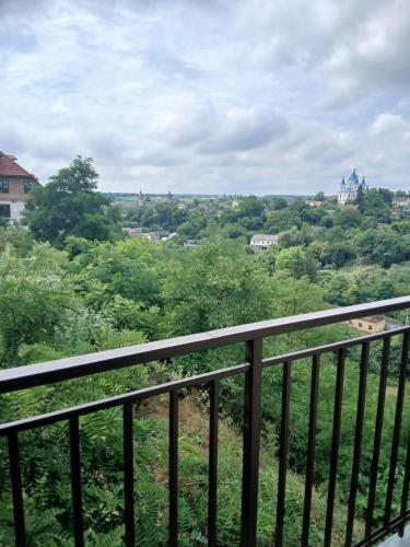 a balcony with a view of the trees at На Ковальській з видом на фортецю in Kamianets-Podilskyi