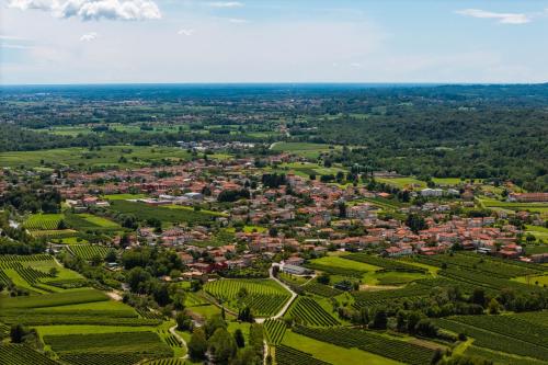 an aerial view of a small village in a vineyard at L’Oro di Nonna Adele in Udine