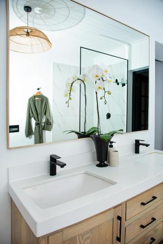 a bathroom with a white sink and a mirror at Paarl Hideaway in Paarl