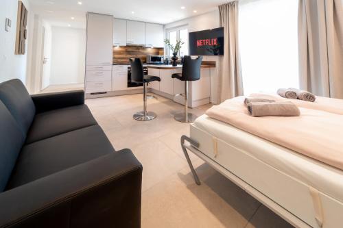 Postel nebo postele na pokoji v ubytování Gepflegte Wohnung im Kanton Zürich!