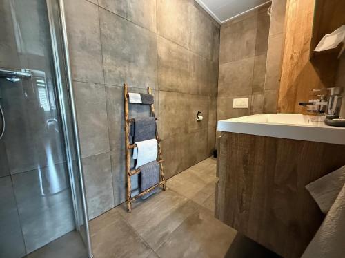 WijsterにあるB&B Pullemansのバスルーム(シャワー、タオル掛け付)