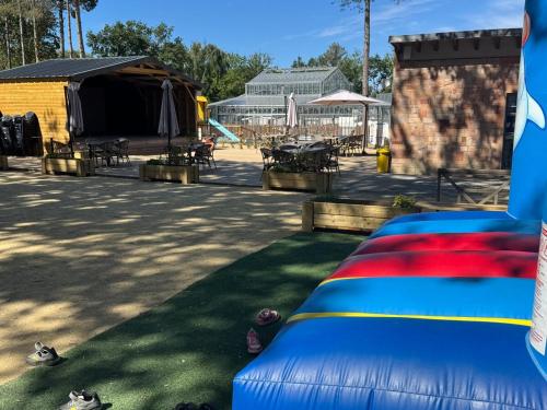 a couple of cats laying on the grass in a playground at Mobil home 6 à 8 personnes in Piriac-sur-Mer