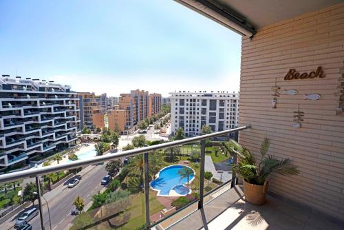 a balcony with a view of a city at APARTAMENTO ARENA en Playa de San Juan in Alicante