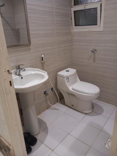 a bathroom with a toilet and a sink at لؤلؤة الرياض in Riyadh